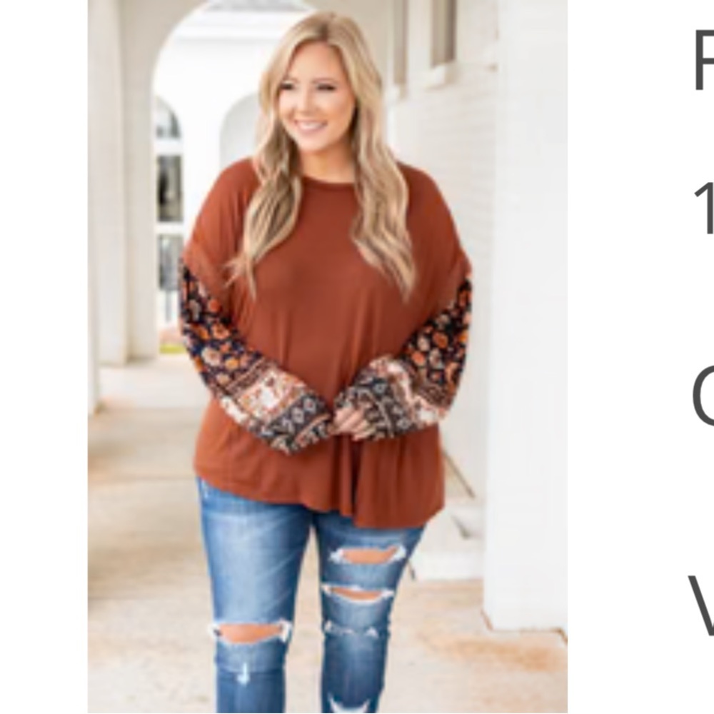 burnt orange top with cute sleeves size 1X